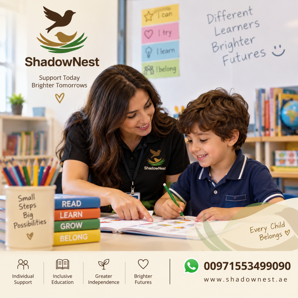Inclusion support with a shadow teacher and child in the classroom